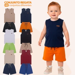 Kit 4 ou 6 Peças Sortidas Conjunto Regata Menino Infantil ou Conjunto Unitário Verão Masculino Roupa de verão