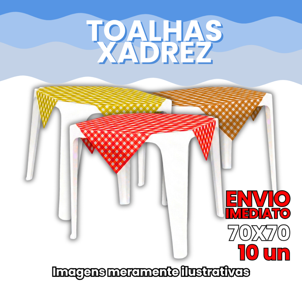 10 Toalhas Xadrez de Plastico PP Leitosa 70x70 Para Mesa Festa Varias Cores e Modelos Coloridas