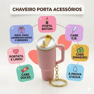 Chaveiro Feminino Mini Copo Térmico / Garrafinha  Fitness -  Porta Acessório - Presente e Lembrancinha Festa