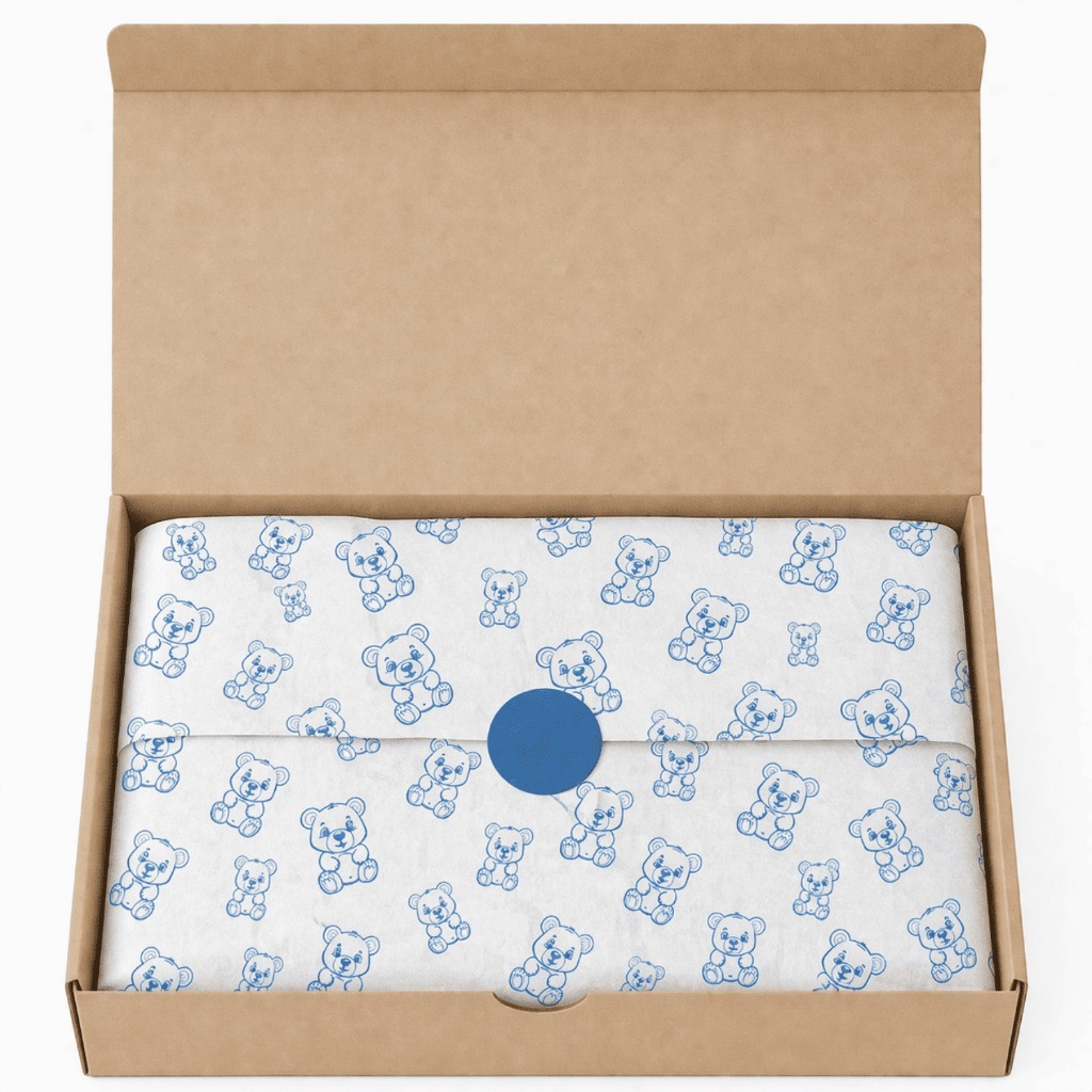 Papel Seda Para Embalagem 30x70 100% Ursinho Fofo Azul Kit 50 | 100 | 200 Unidades