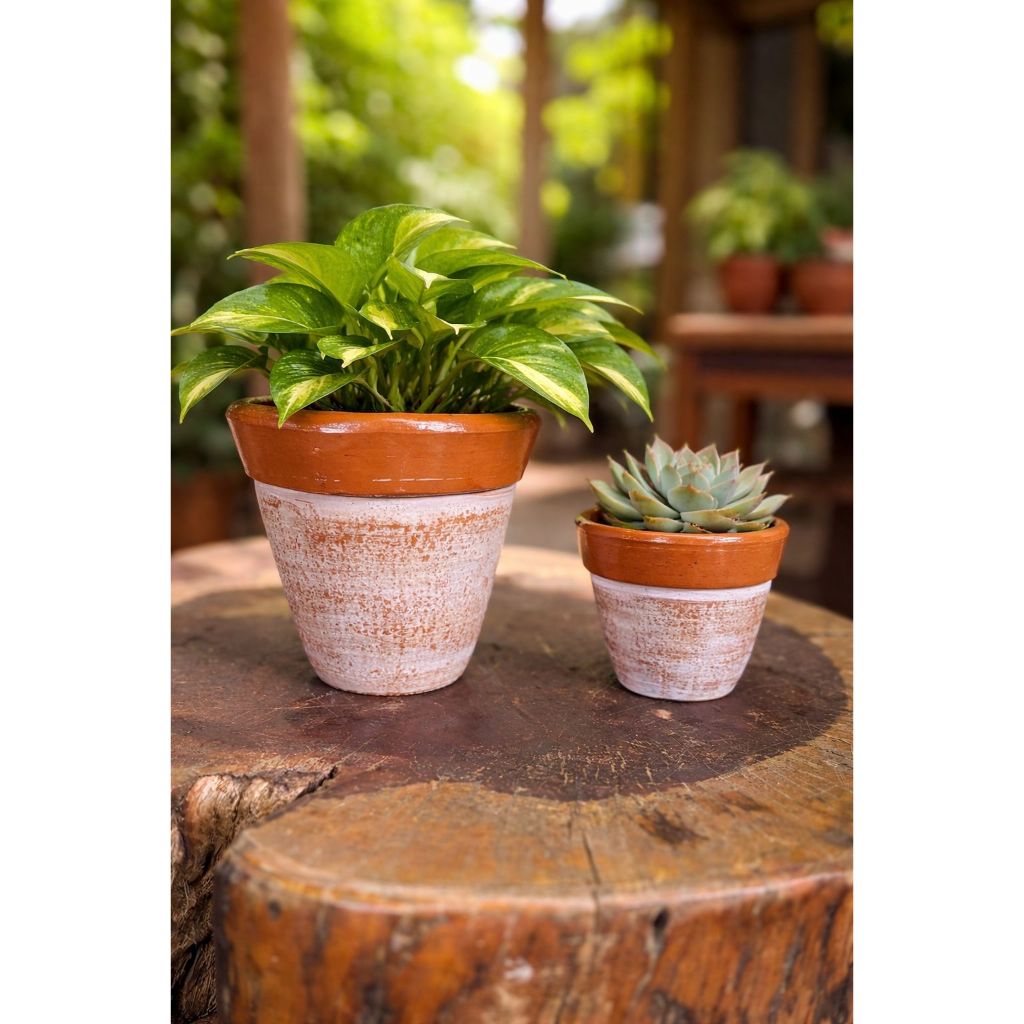 Kit 2 vasos de barro pintados para suculentas e plantas menores , pote 9 e pote 6