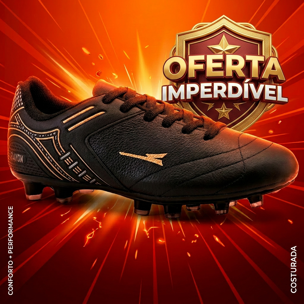 Chuteira em Couro 100% Legitimo Campo Trava  Resistente Costurada Original Fly Star R121-03