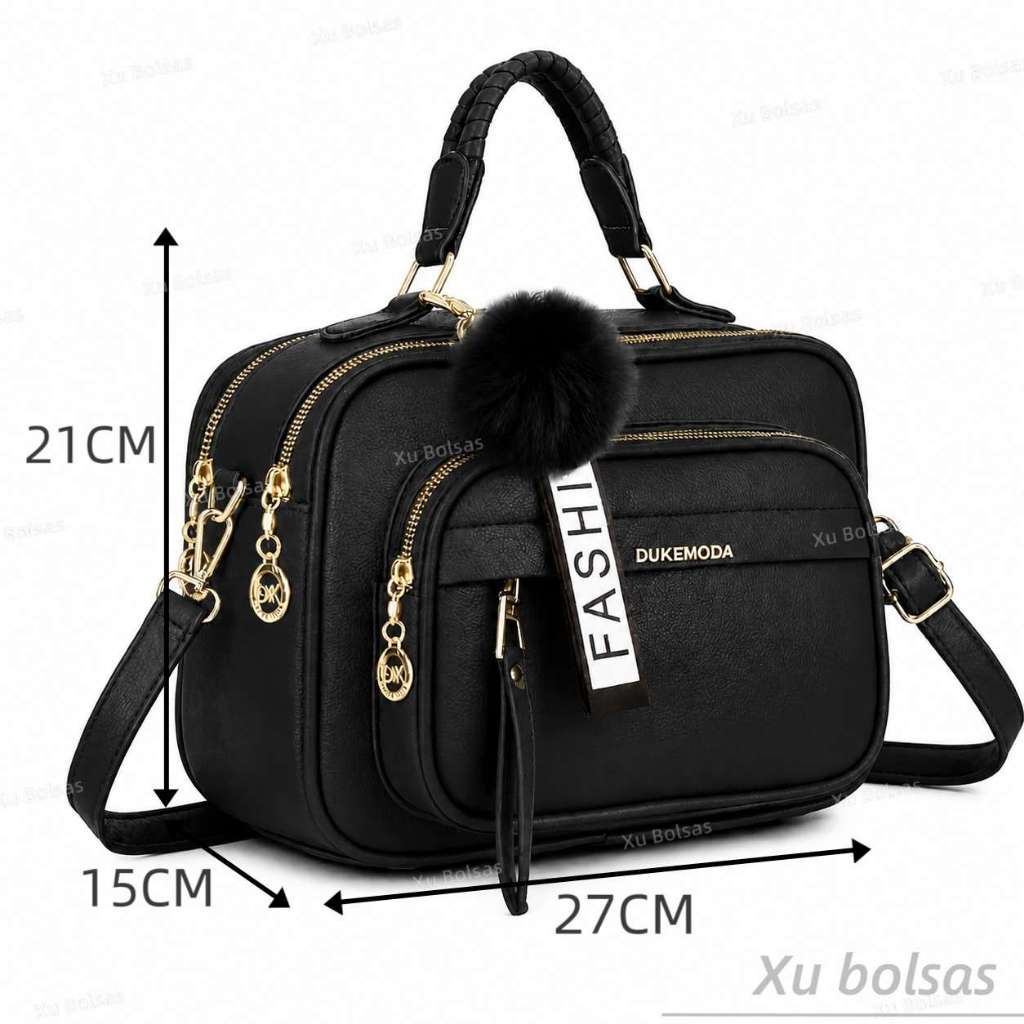 Bolsa Feminina Com Chaveiro Pompom Tira Colo Faixa de Mão De Couro Tranversal DEC6015#