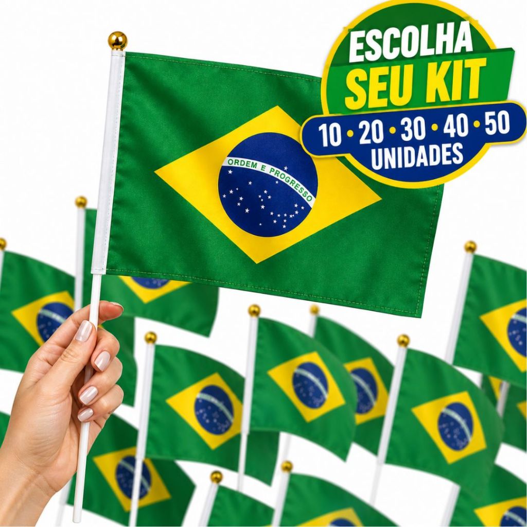 KIT 10 ,20 ,30 ,40, 50, Mini Bandeiras De Mão Bandeira Brasil 14X21
