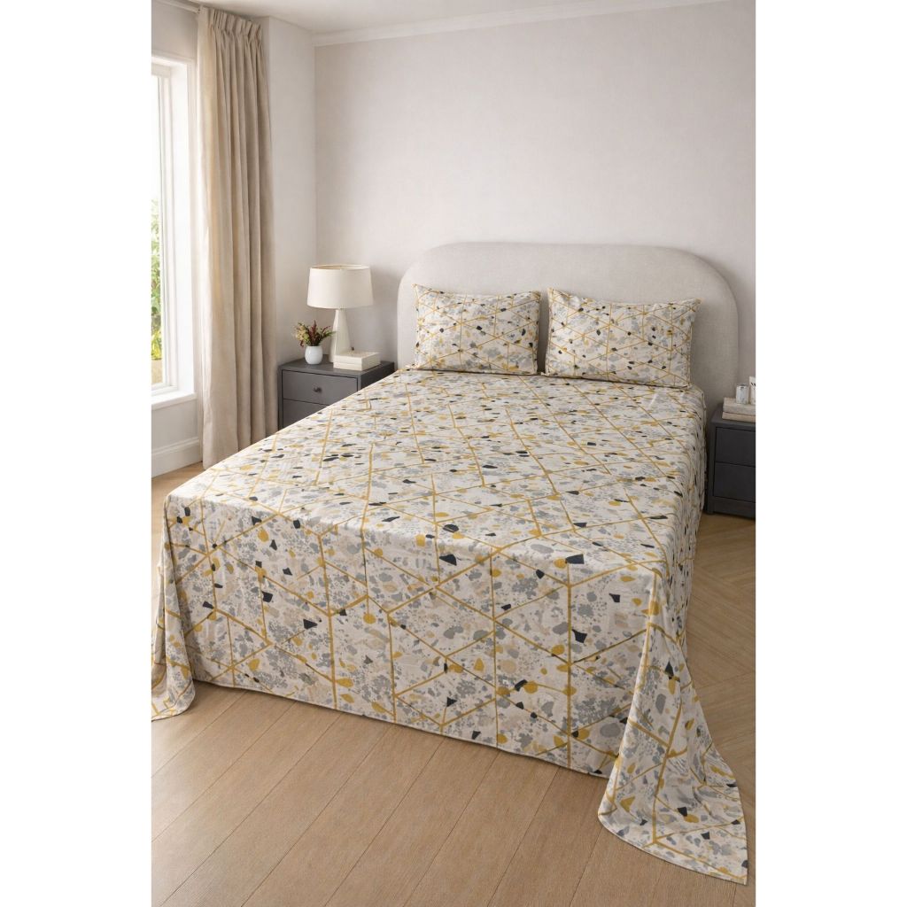 Jogo de Lençol Cama Queen Estampado 3Pç S/ Elástico Micropercal 500 Fios Toque Macio de Algodão