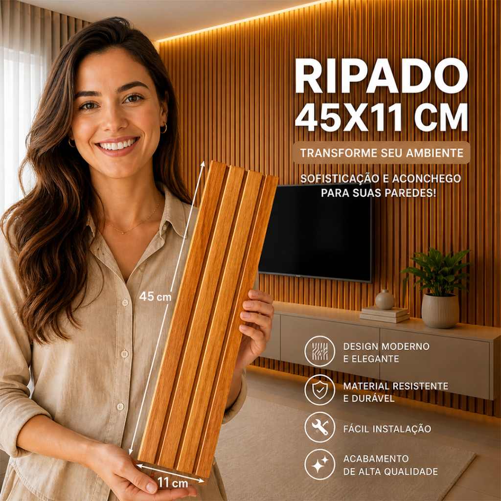 Kit Revestimento Ripado de Placas Autocolante MDF Decorativo para Ambientes Sala Quarto