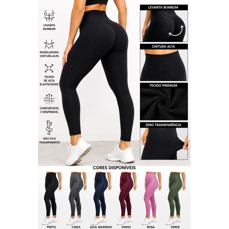 Legging Feminina Cintura Alta Modeladora Levanta Bumbum Academia Sem Transparência