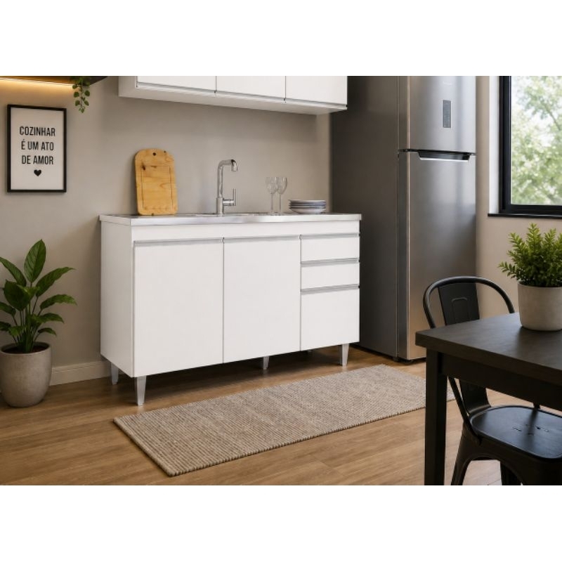 balcão de pia 120 cm 4 porta 2 gaveta prático e funcional envio imediato