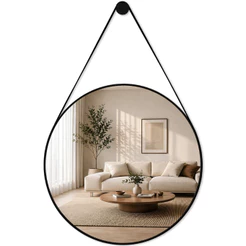 Espelho Adnet Couro Alça 60cm 50cm 40cm 30cm 20cm Redondo Grande + Suporte