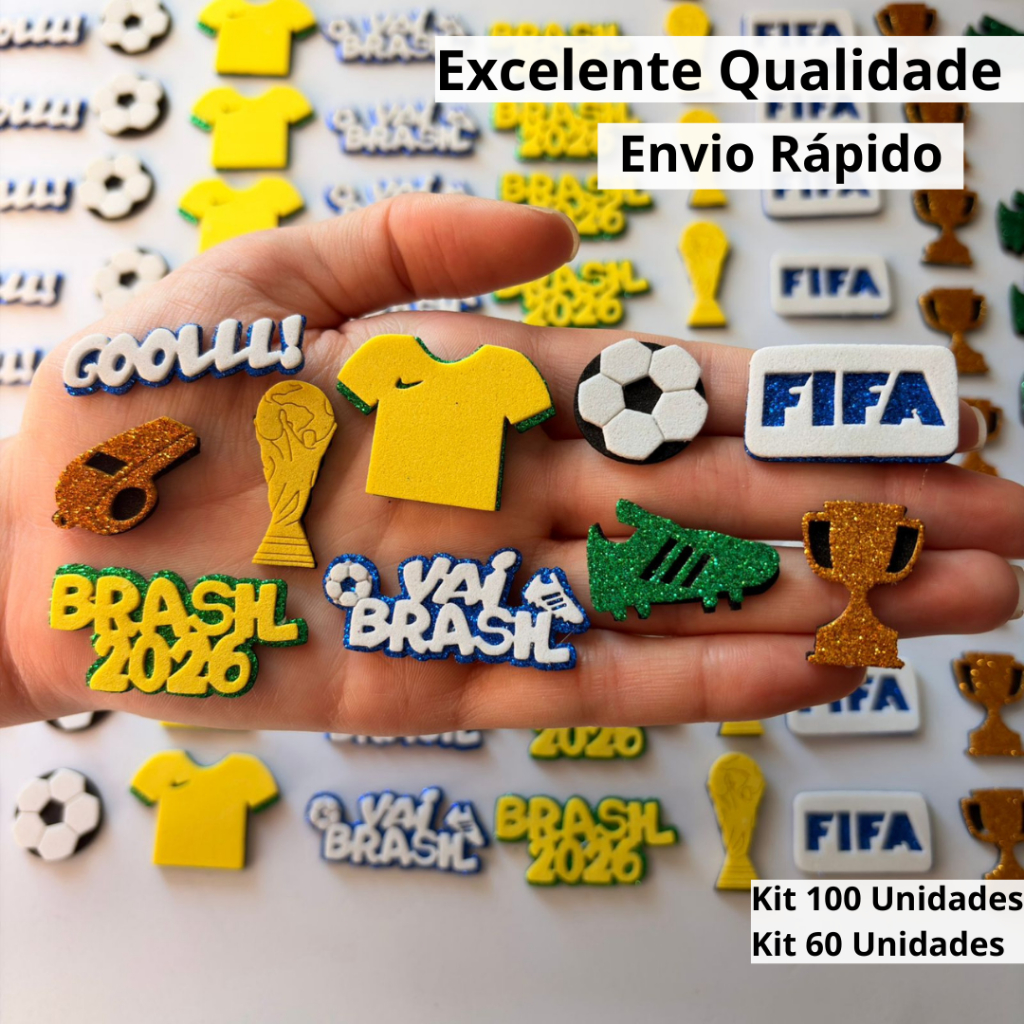 100 Apliques EVA Copa do Mundo Futebol Brasil | Corte a Laser | Laços Pet, Artesanato Envio Rápido