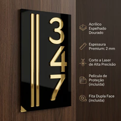 Placa de Número Personalizada em Acrílico Residencial Comercial ou Empresarial