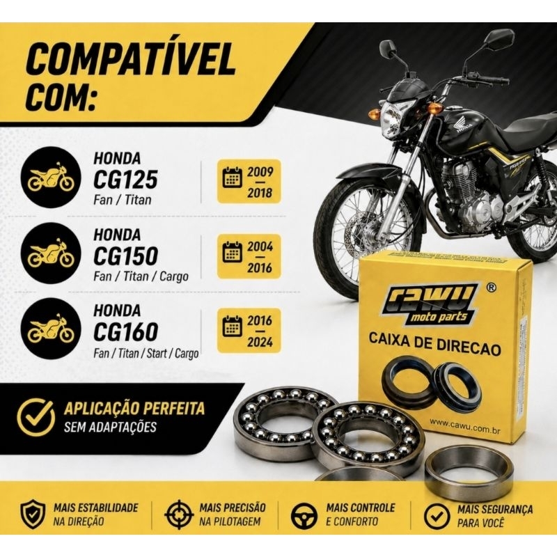 Caixa De Direção CG 125 150 160 Titan Fan Cargo ES KS Rolamento Esfera Roletada Moto Honda