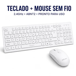 Teclado Sem Fio Branco ABNT2 Mouse Ergonômico USB PC Notebook Home Office PLUG AND PLAY Kit Completo Exbom