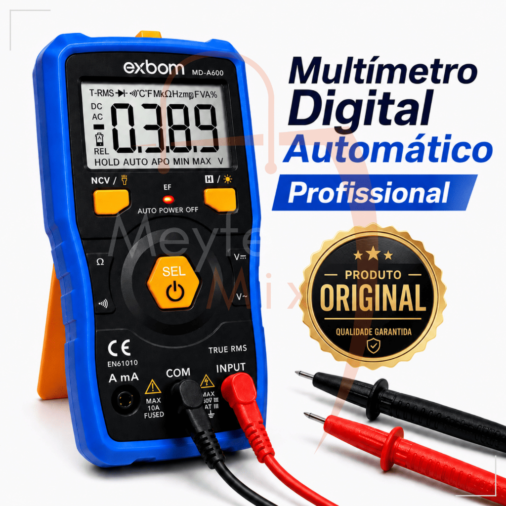 Multimetro Digital Automatico True RMS CAT III 600V NCV Com Lanterna e Backlight