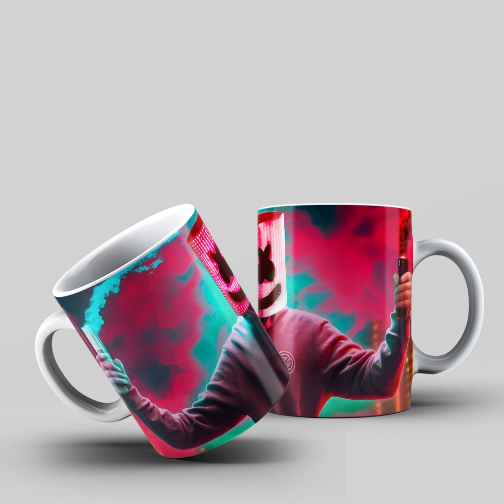 Caneca Marshmello Neon Smoke DJ Edm Música Eletrônica Geek