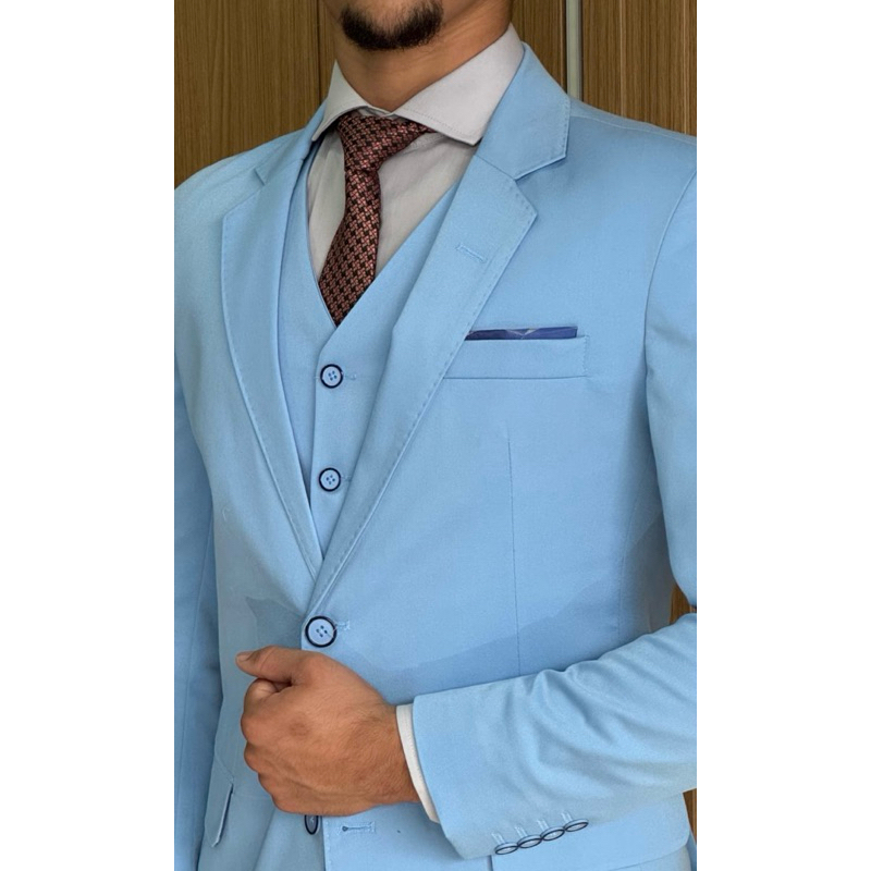 Terno Azul Bebê Premium Poliviscose com Colete – Elegância que Impressiona