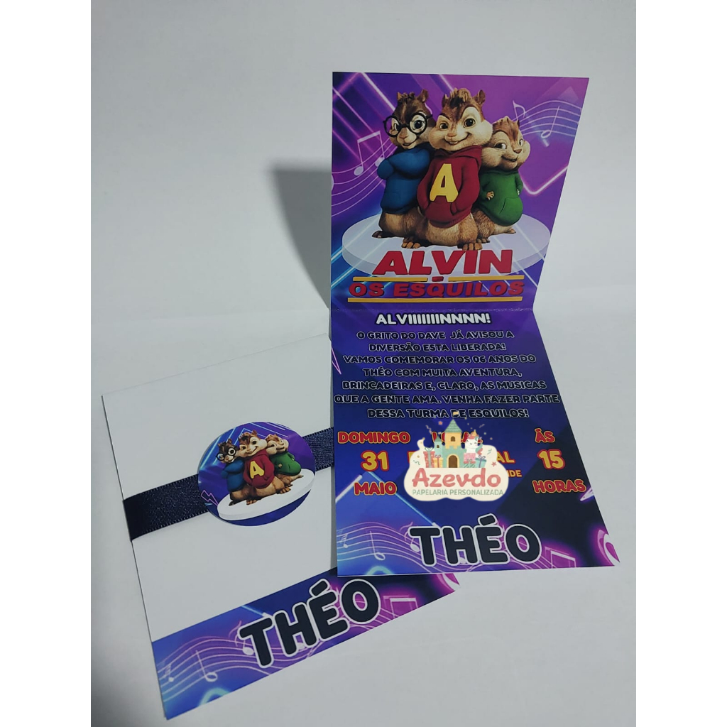 ALVIN E OS ESQUILOS CONVITE PERSONALIZADO + TAG NO TEMA ALVIN E OS ESQUILOS