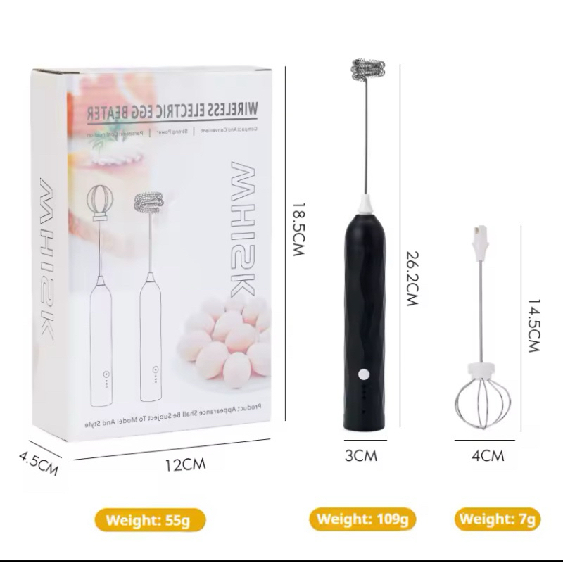 Mixer Elétrico Recarregável USB 3 Velocidades Portátil Espumador de Leite Cappuccino Shake Creme