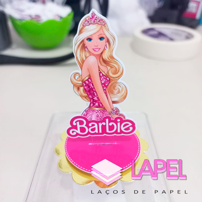 Aplique 3D Barbie - Princesa - Tag Personalizada Festa Lembrancinha  - Lamicote dourado 240g + papel foto 180g