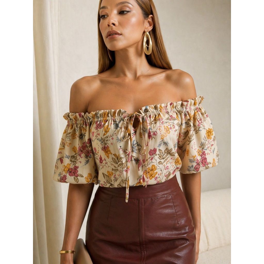 Cropped Feminino Linho com Botões Bordado Elegante Confortável Moda Feminina Cropped Feminino