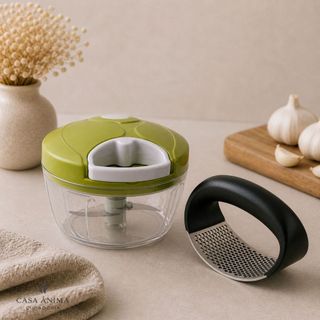 Conjunto Processador De Alimentos Manual Alho 500ml + Espremedor de Alho Kit Cozinha Rápida