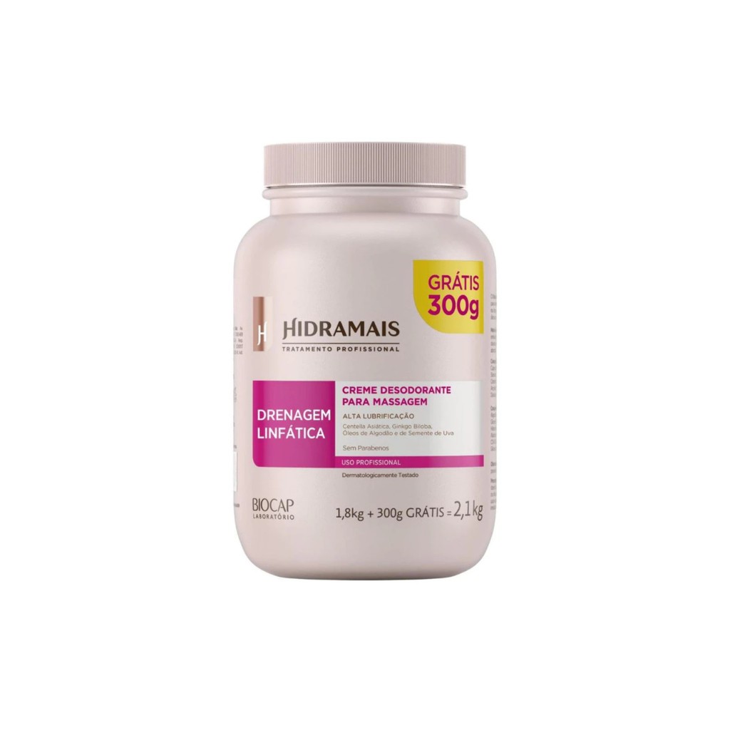 Creme Para Massagem Drenagem Linfática 2,1kg Hidramais - USO PROFISSIONAL / Alta Lubrificação