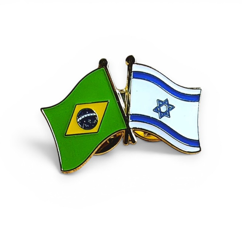 Broche Brasil Israel Pin Duplo Diplomático Ouro 18k Países Bandeiras