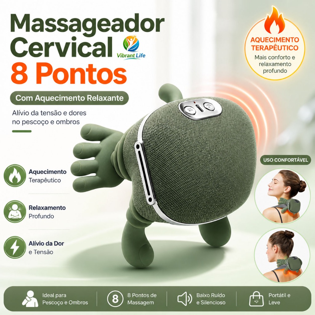 Massageador de Pescoço 8 Pontos com Aquecimento Relaxante Elétrico Alívio da Tensão Ombro e Cervical