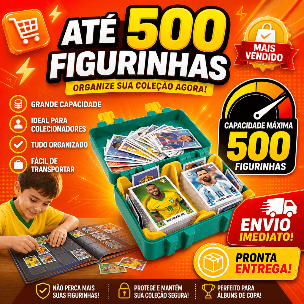 Porta Figurinha Copa do Mundo  Até 500 Figurinhas Caixa Organizadora Porta Figurinhas Copa 2026 Maleta Colecionador Top