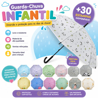 Guarda-Chuva Infantil Divertido +30 Modelos | Colorido, Dino, Pato, Frutas, Panda | Alta Qualidade