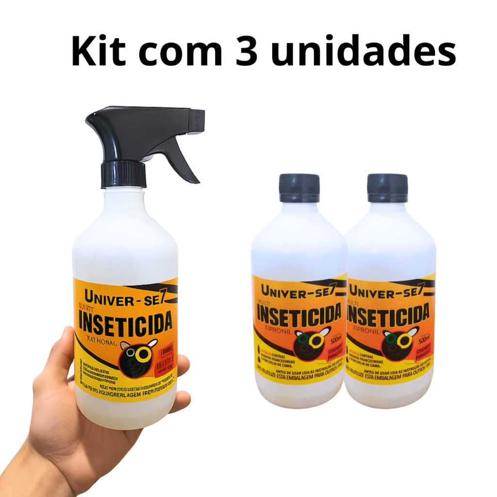 Detalhes do 3 Univer-se7 Mult-Inseticida 500ml Elimina: Percevejo de Cama sem borrifador (ANVISA com venda livre)