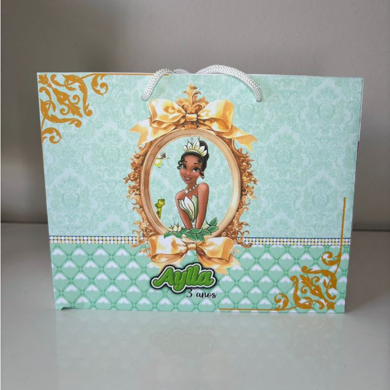 Sacolinhas personalizadas PEGUE E MONTE Princesa Tiana A princesa e o sapo Tamanho M lembrancinha aniversário infantil
