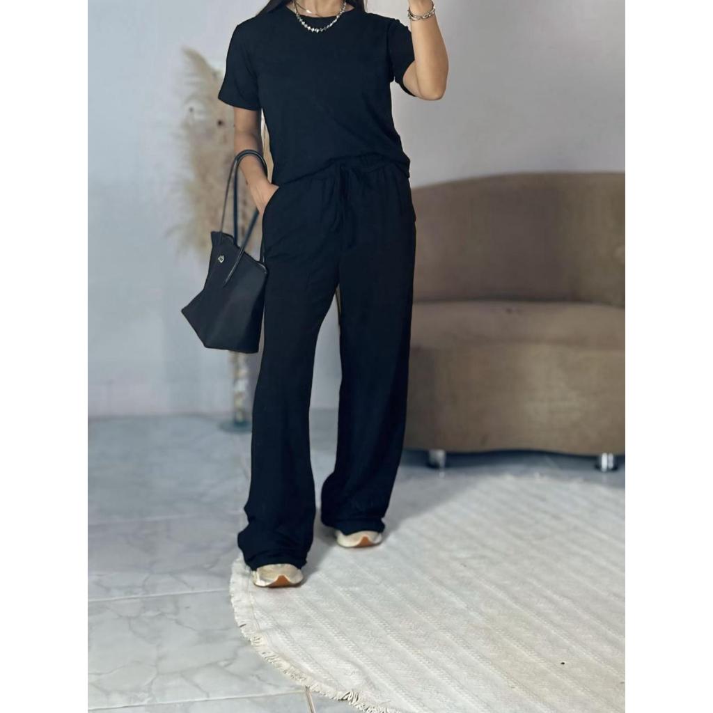 Conjunto Feminino Confty Calça + Camiseta Soltinha Confortável Casual Elegante