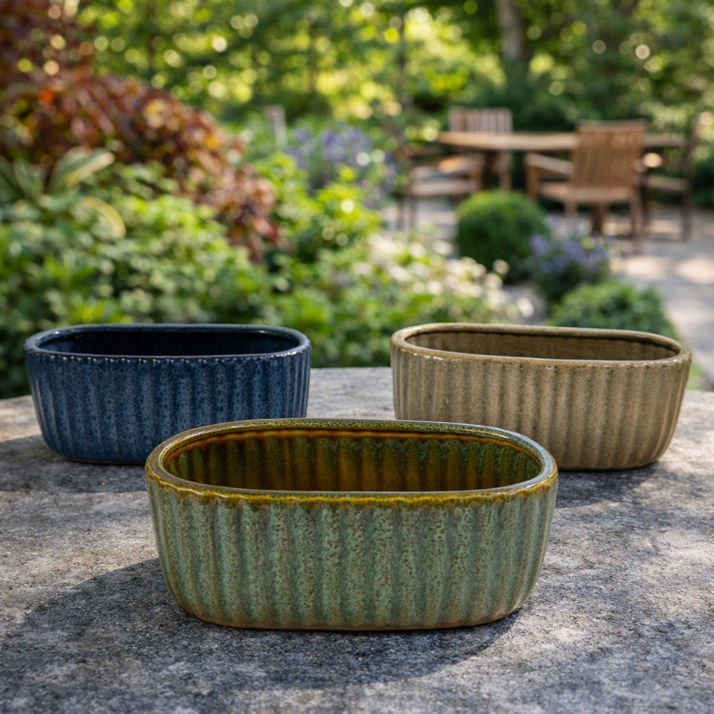 Trio Vaso Floreira De Cerâmica Decorativo Design Moderno Luxo Ideal Para Plantas E Jardim