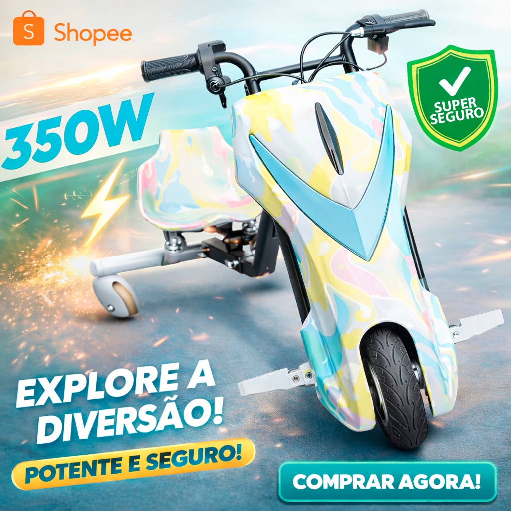 Triciclo Elétrico Drift 8'Polegadas 350w Com Bluetooth Luz Led Bateria Recarregavel 3 Velocidades