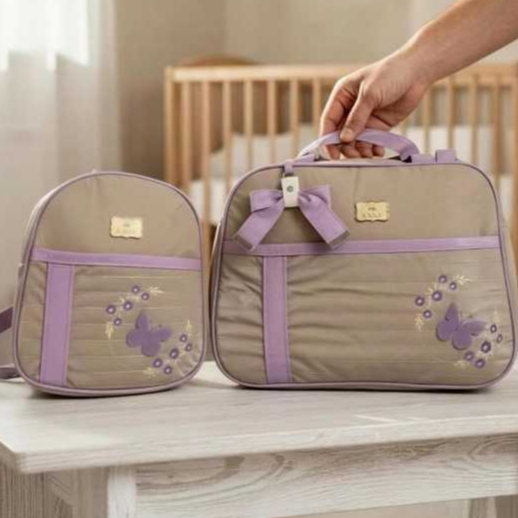 Kit Bolsa Maternidade Mala de Luxo Com Duas Peças Borboletinha Luender Baby