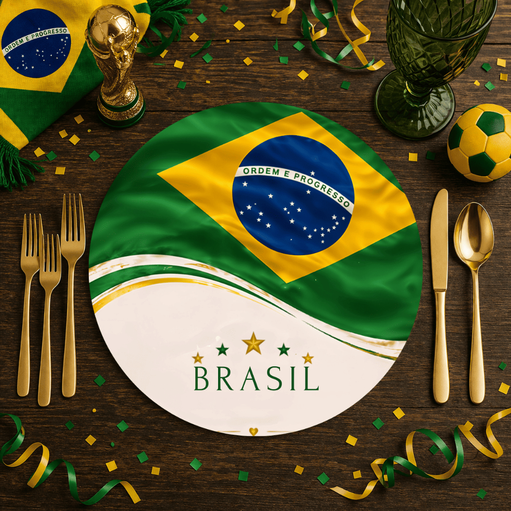 Capa de Sousplat 35x35 Copa do Mundo 2026 | Jogo Americano Brasil | Opção 4 ou 6 Lugares | Decoração Mesa Futebol