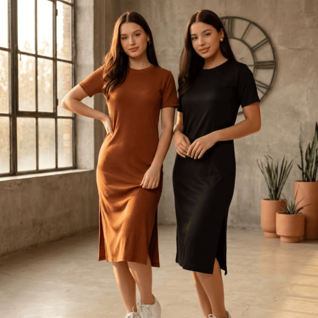 Kit 2 Vestido Longo Feminino Simples Sofisticado Conforto Máximo Look Trabalho Casual Estiloso