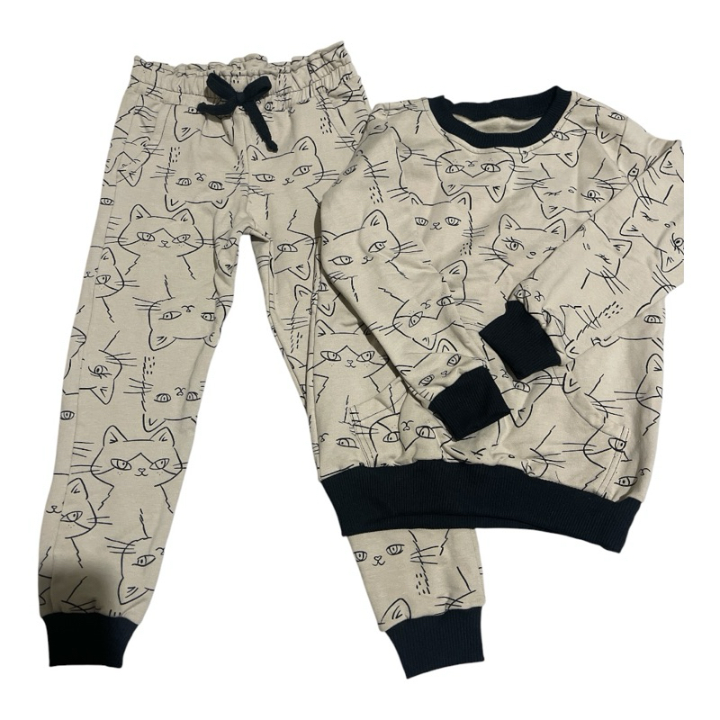 Conjunto Infantil Inverno Menina Moletom Flanelado Estampa Gatinho – Roupa de Frio Quentinha