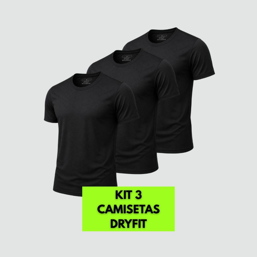 Kit 3 Camiseta Dry Masculina Manga Curta Fitness Academia Corrida CrossFit Poliester Premium