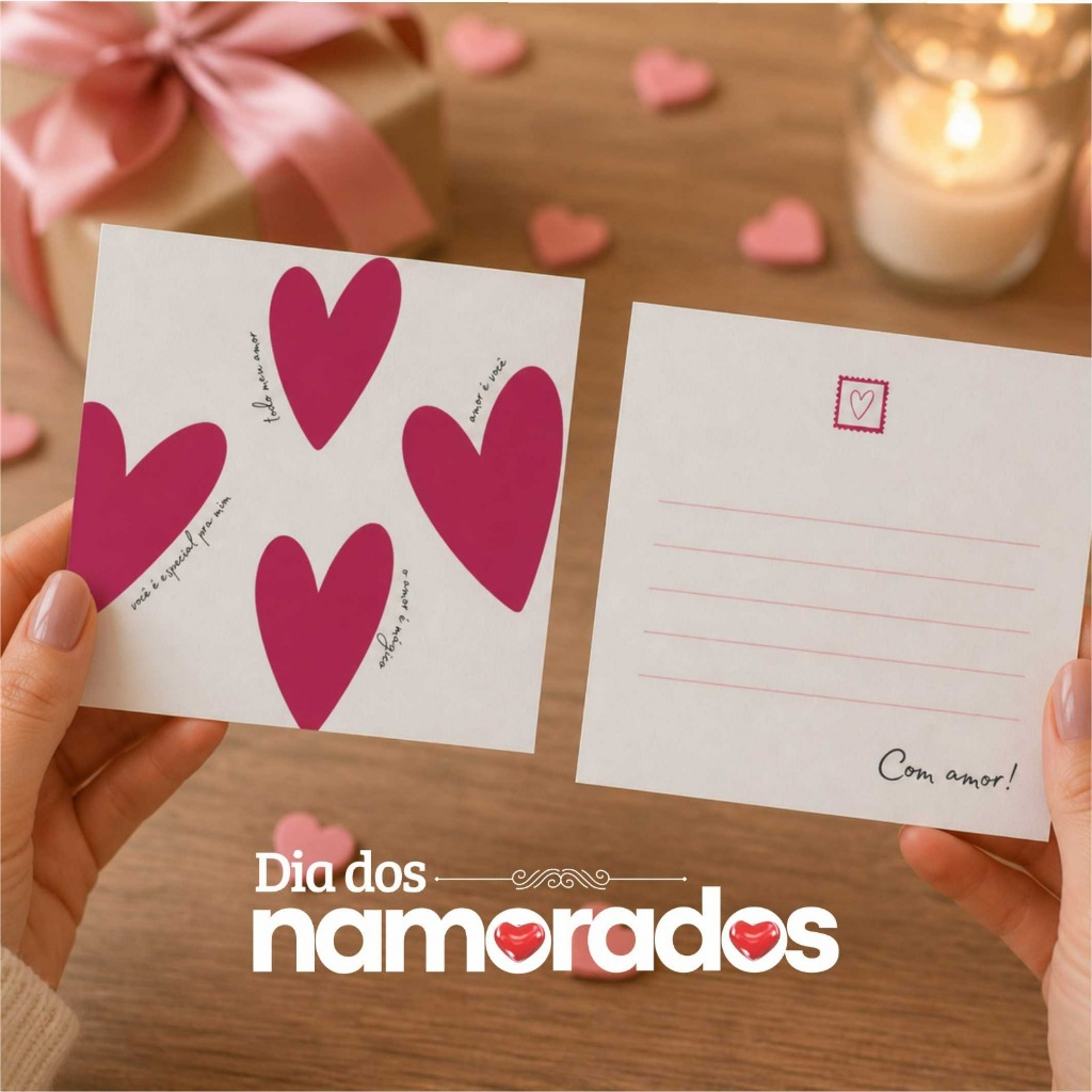 Cartão para Presente Dia dos Namorados 9x10cm Papel C2S 300g com Verniz Frente