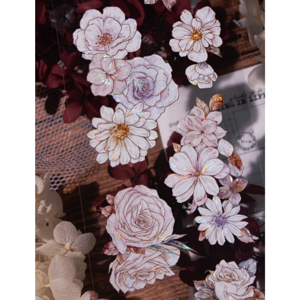 Loop pet tape Time Grid - Twilight Among Flowers (holográfica 6,5cmx1m)