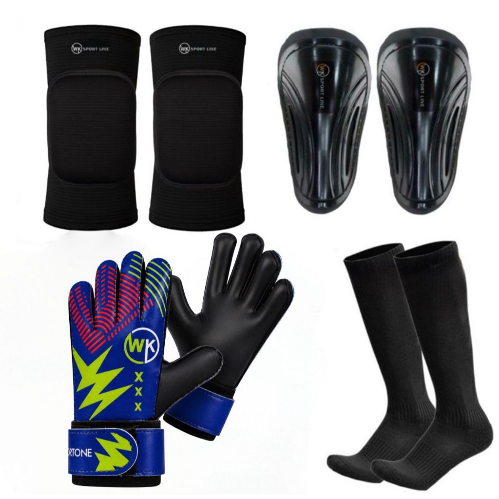 Kit Luva de Goleiro Meião e Caneleira Joelheira infantil FLASH