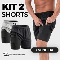 kit 2 bermudas 2 em 1 kaizen sports para treinar isa store