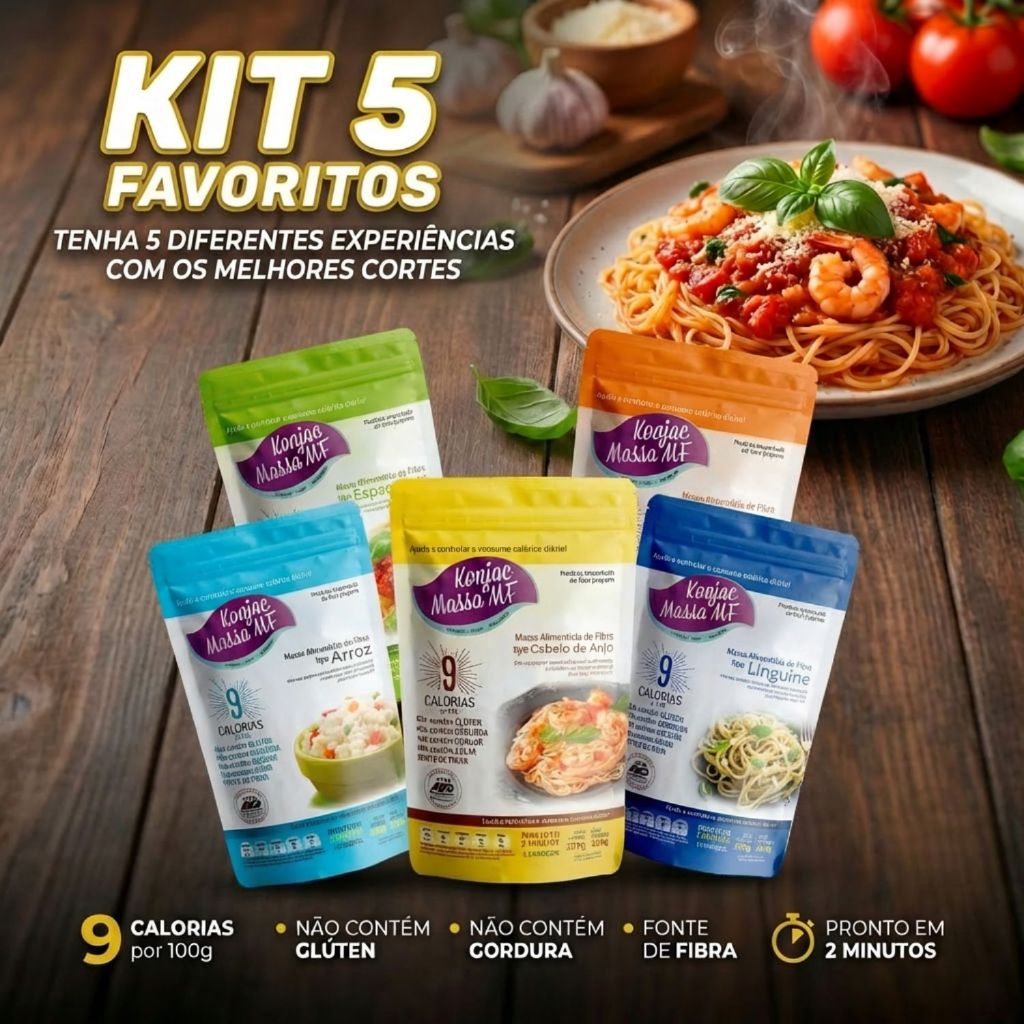 Kit 5 Konjac Massa 270g Tipo Macarrão Dieta Para Semana Preparo Rápido Apenas 9 Kcal por Porção