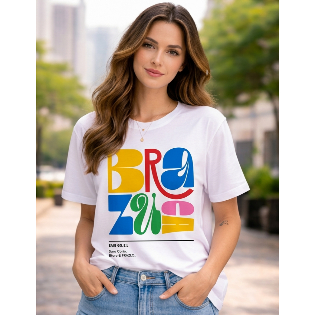 Camiseta Brasil Colorida “BRAZUCA” Unissex – Estampa Moderna Copa 2026 | Streetwear Tendência