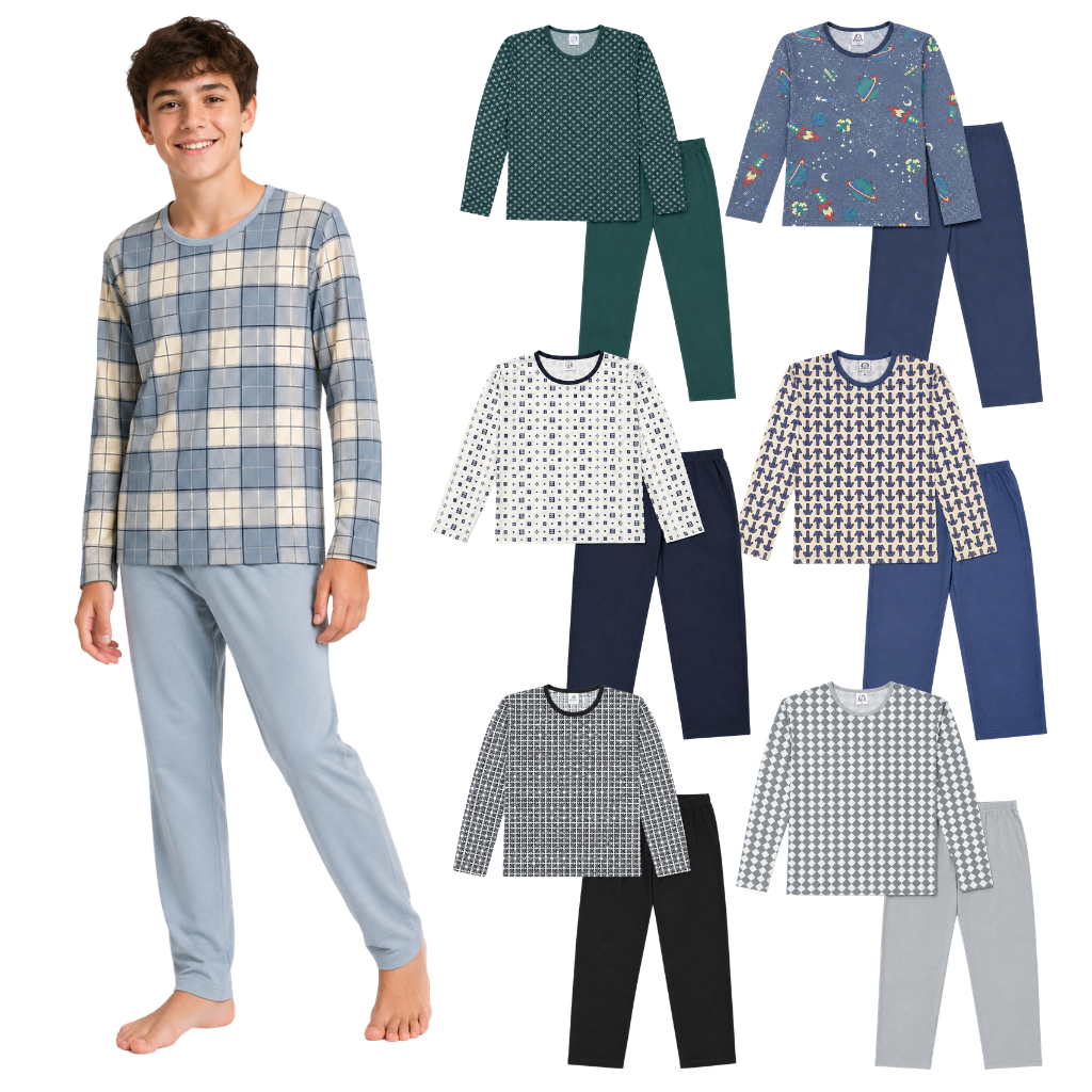 Pijama Longo Juvenil Masculino Manga Comprida Estampa Sortida 10 ao 16