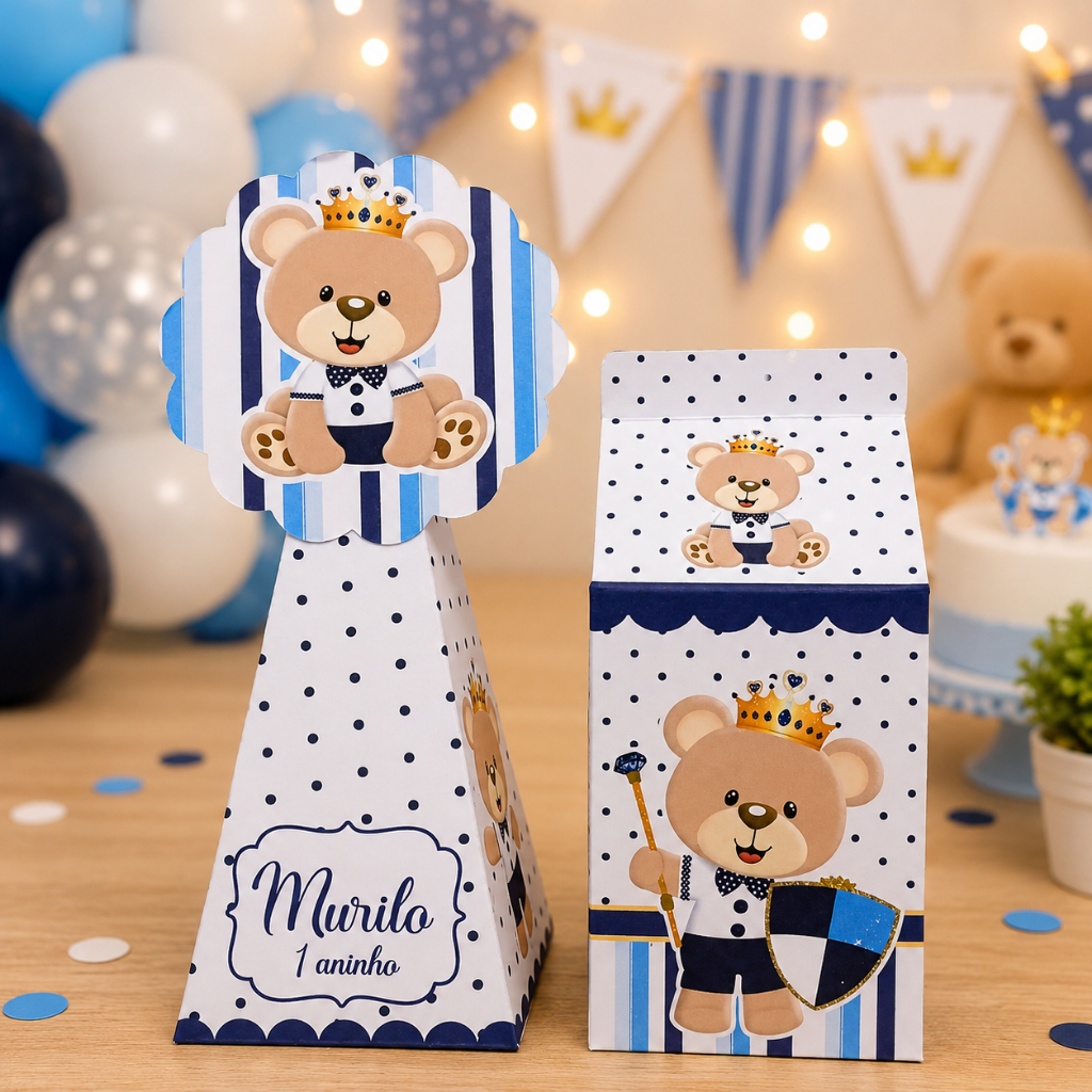 Kit Personalizado Ursinho Príncipe Azul Marinho Chá de Bebê | Lembrancinhas Festa Infantil | Caixinhas