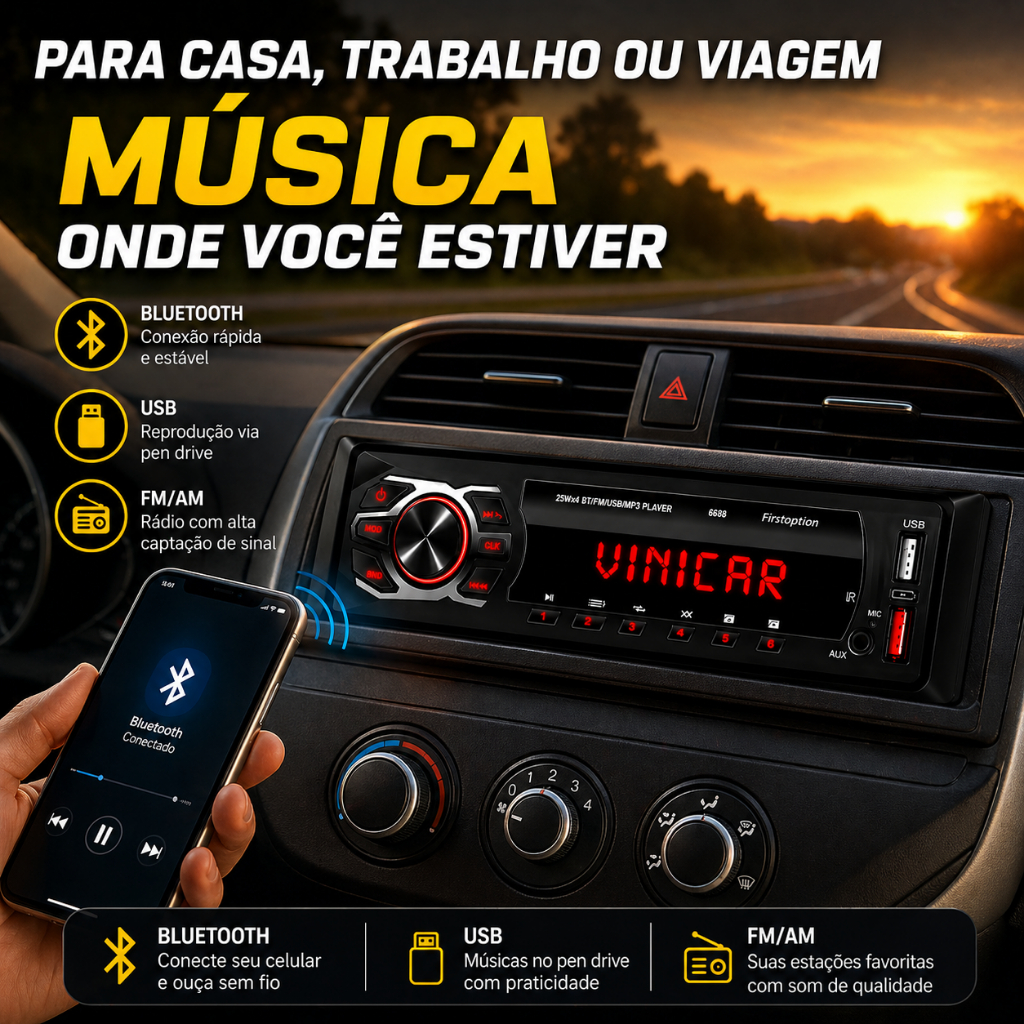 Mp3 Player First Option 6655 1 Din Usb Pen Drive Som Automotivo Radio FM 18 Bluetooth 25w