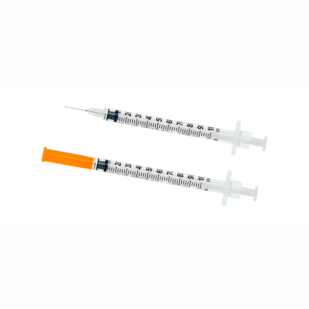 Seringa Insulina 1ml agulha fixa 6 X 0,25mm subcutânea sem espaço morto, agulha minima para medicamento sem desperdicio